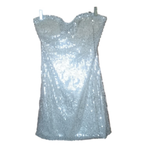 (k4) Strapless Shimmering Silver Sequin Sweatheart Bodycon Mini Dress Medium